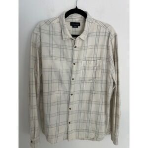 Cotton On Garments Mens XL Flannel Shirt Cream Grey Plaid Long Sleeve Button Up